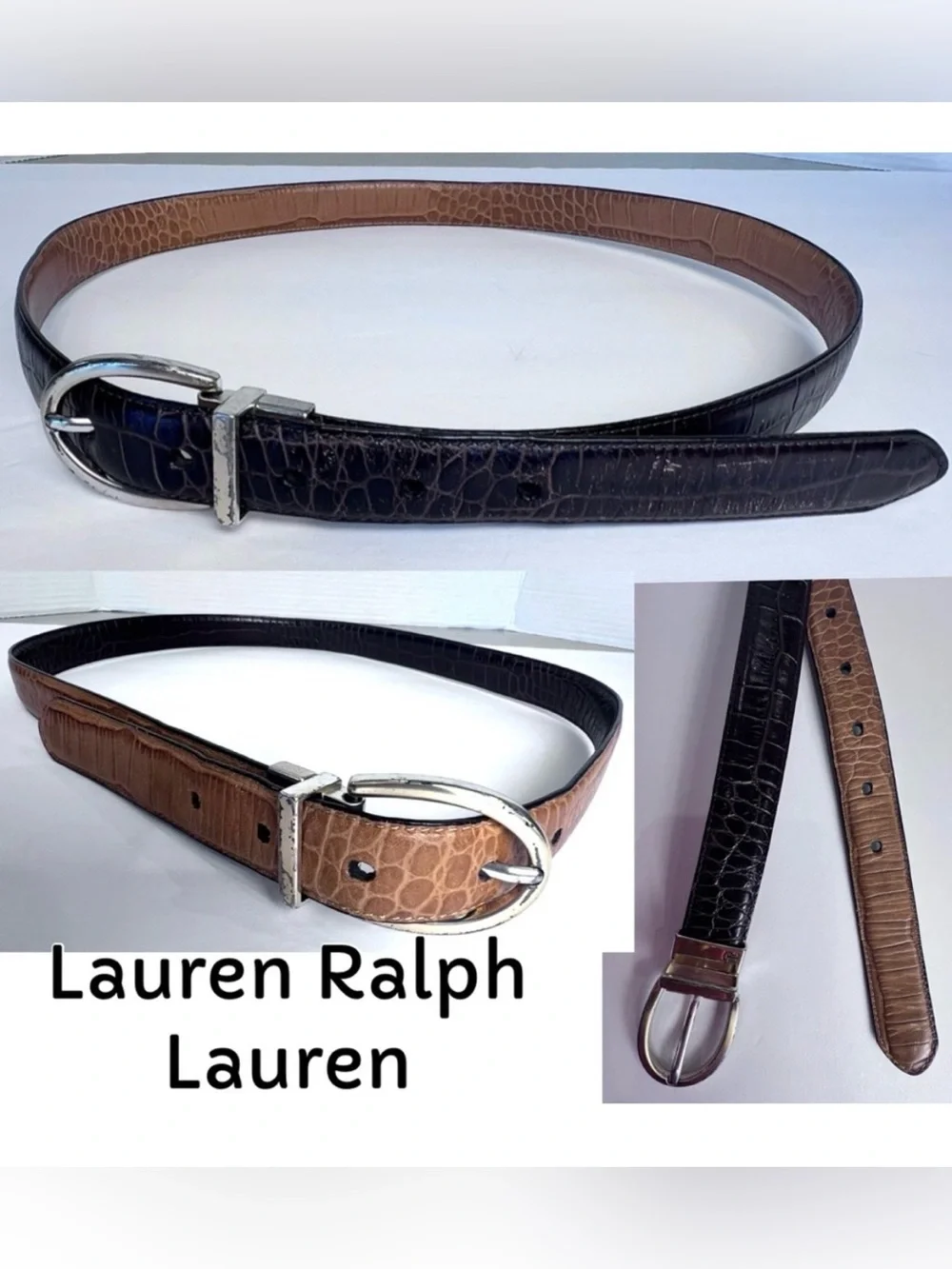 Lauren Ralph Lauren Black & Brown Reversible Belt with Rotating Buckle